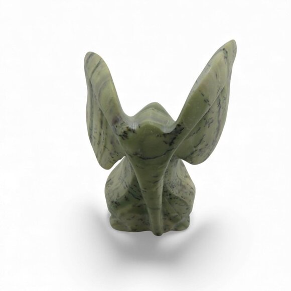Stone Elephant Carved Green Butter Jade Stone from South Africa Signed 5.5" - Picture 6 of 10